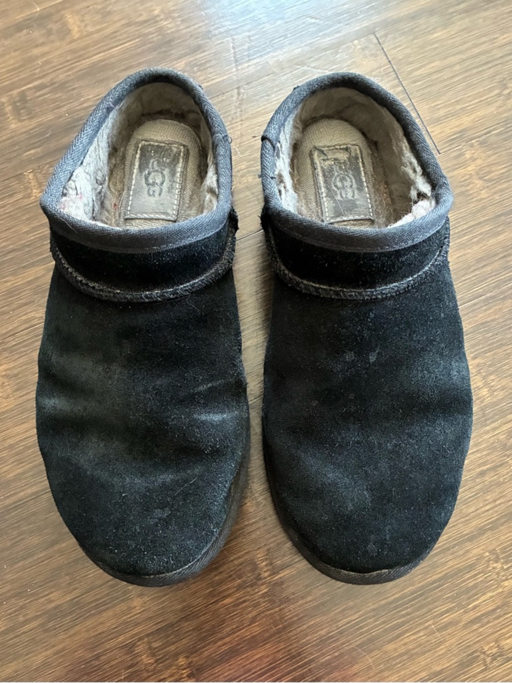 UGG Black Suede Shearling-Lined Women’s Classic Slipper, Sz US 7